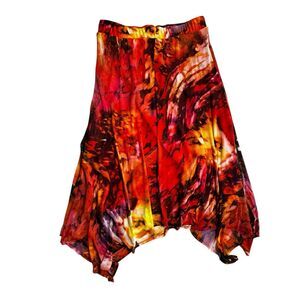 * Midnight Velvet Vtg Y2K Floral Midi Skirt Handkerchief Hem Sz M